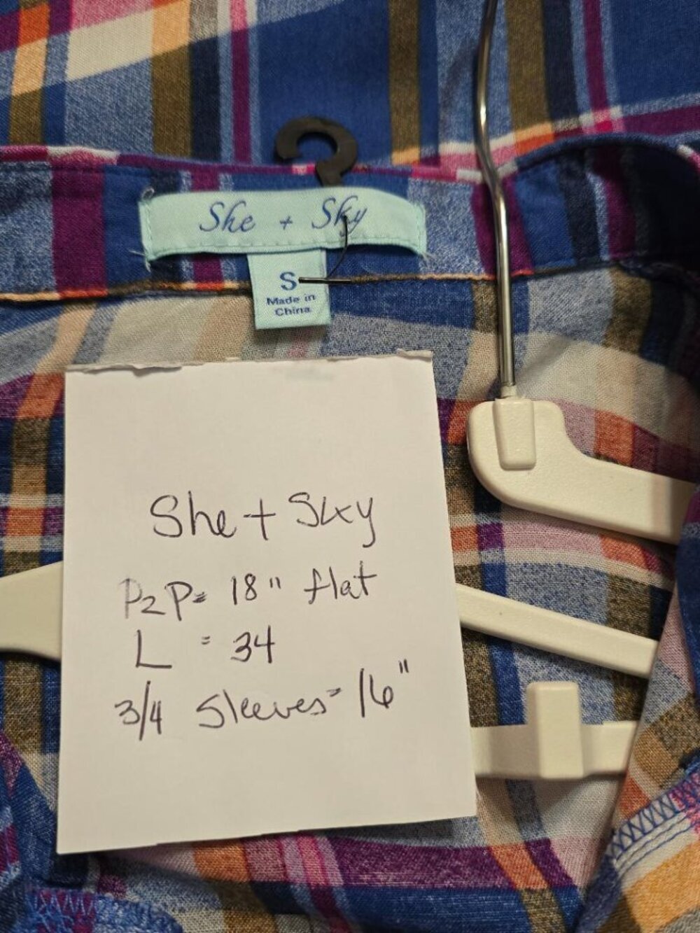 S She + Sky Plaid Shirt Dress / Tunic in bold royal blue / white, yellow, pink - Picture 3 of 7